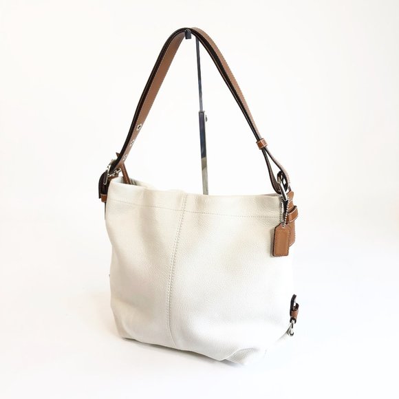 Coach Handbags - Coach White Pebbled Leather Duffle Bag F15064